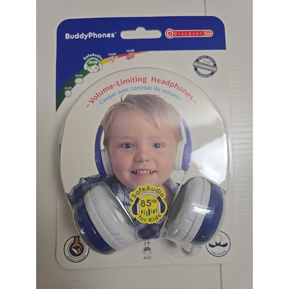 BuddyPhones DiscoverFun Wired Kids Headphones - Blue NEW OPEN !!!
